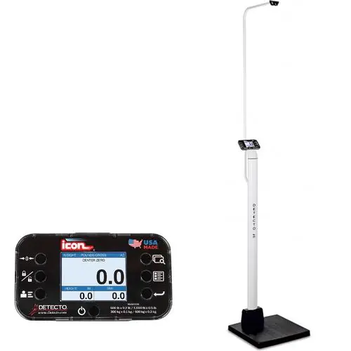 Detecto ICON-UWA Physician Scale With Sonar Height Rod AC adapter and Welch Allyn CVSM/CSM 600 x 0.2 lb & 1000 x 0.5 lb