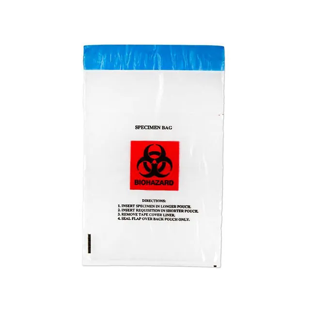 Lab Specimen Transport Bag, 10"x6", Clear/Black and Red