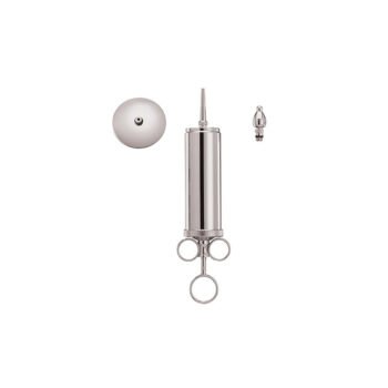 Metal Ear Syringe, Chrome Plated, with Shield & Two Tip, OR Quality, 4 oz