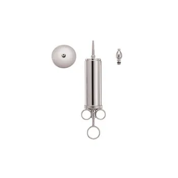 Metal Ear Syringe, Chrome Plated, with Shield & Two Tip, OR Quality, 4 oz